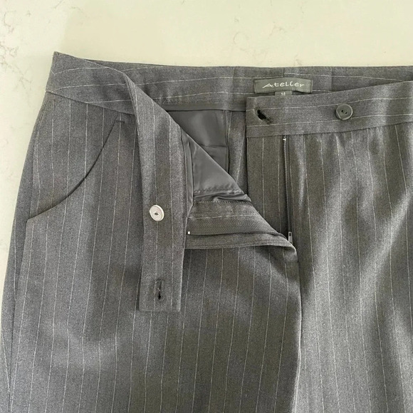 Atelier Straight Leg Poly Blend Washable Striped Pants Grey + White Sz 14 NWT - Picture 6 of 12